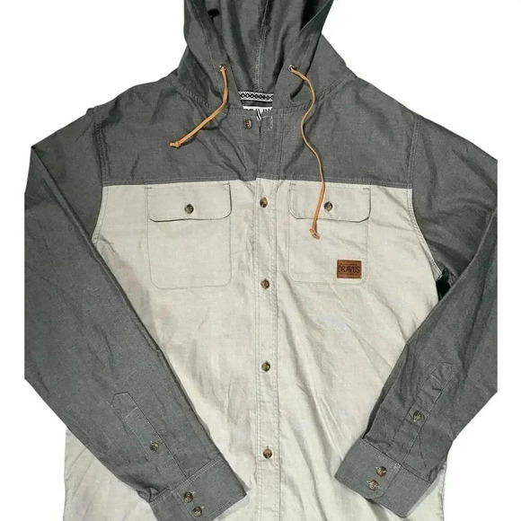 DRAVUS Brand Patterned Hoodie NWT Size Large Gray Button Down Long Sleeve - Picture 2 of 8
